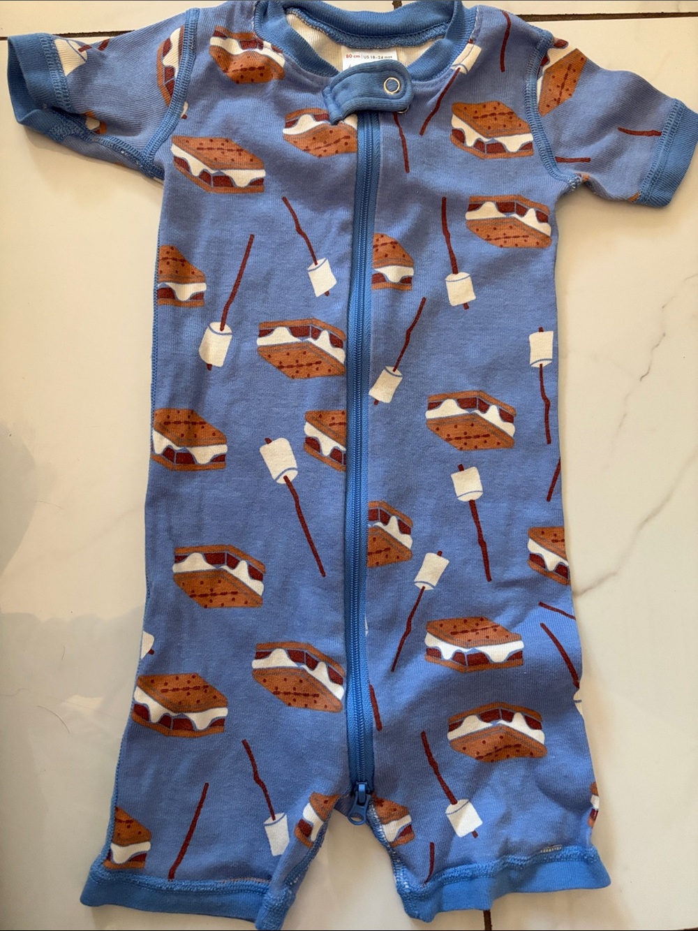 Hannah Anderson Blue Kids One-Piece Romper with S'mores Print
